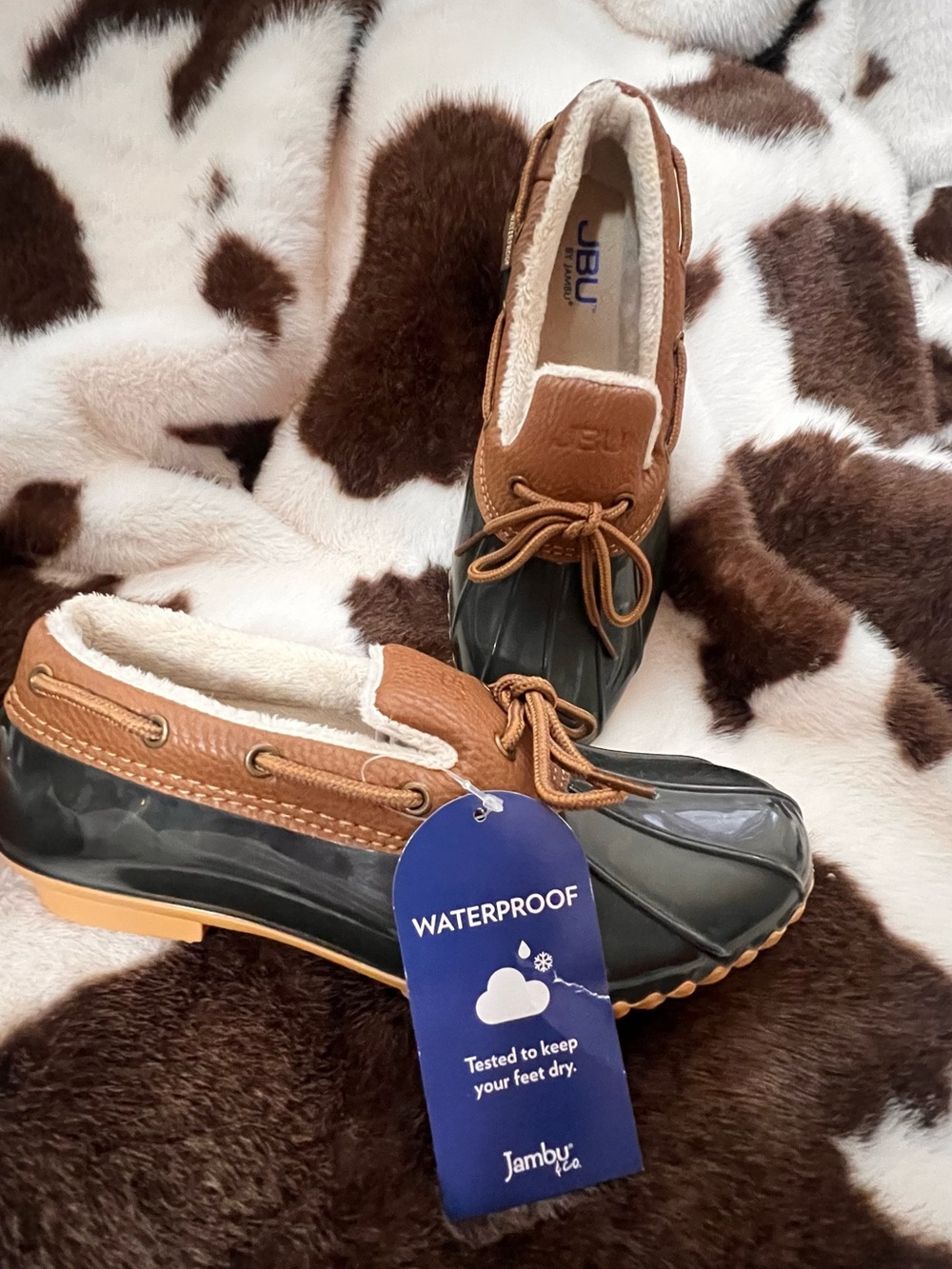 Brand New with Tags JBU Women's Brown and Dark Green Waterproof Duck Boots